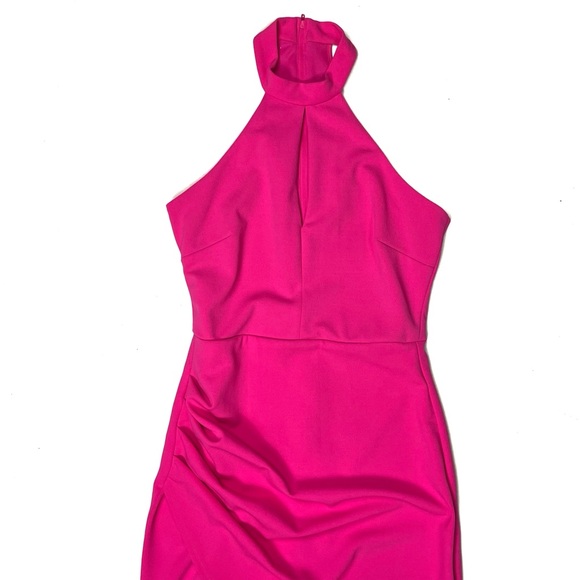 NWT Bisou Bisou Hot Pink Halter Rouched Dress - Picture 2 of 8